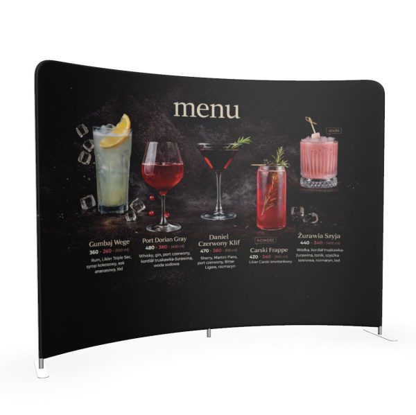 Ścianka dla barmana reklamowa łukowa tekstylna