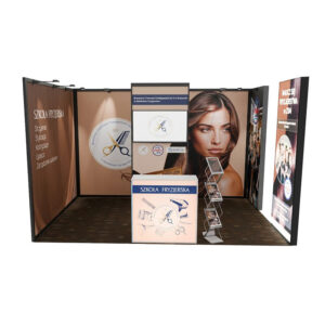 stoisko z kasetonem i trybunką na eventy, konferencje, targi